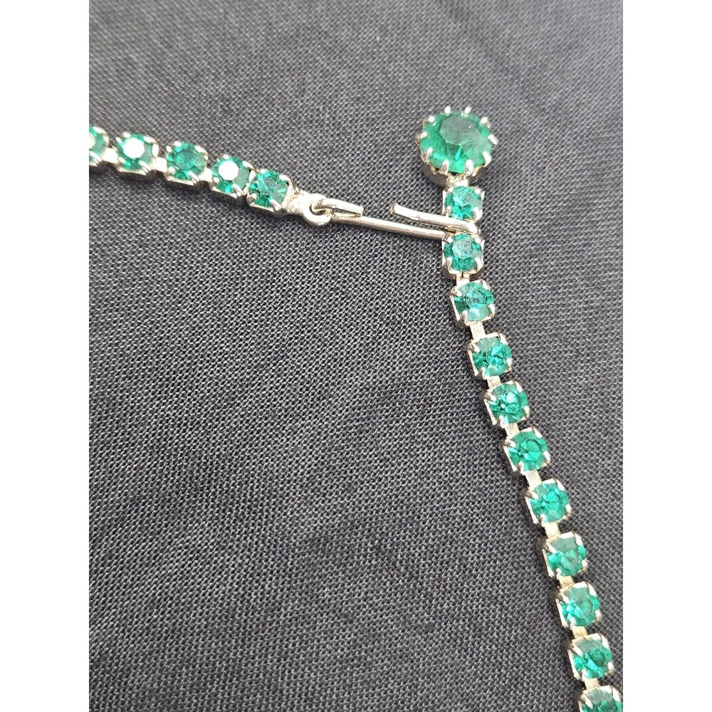 1950s Albert Weiss Emerald Green Crystal Rhinestone Choker Costume Necklace - Picture 7 of 12
